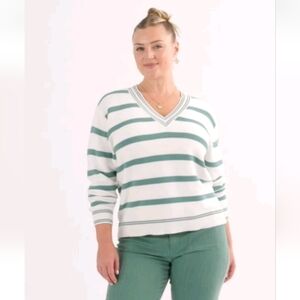 Cabi 6656 Arena V Neck Pullover Beau Stripe Green White M Medium New Nwt